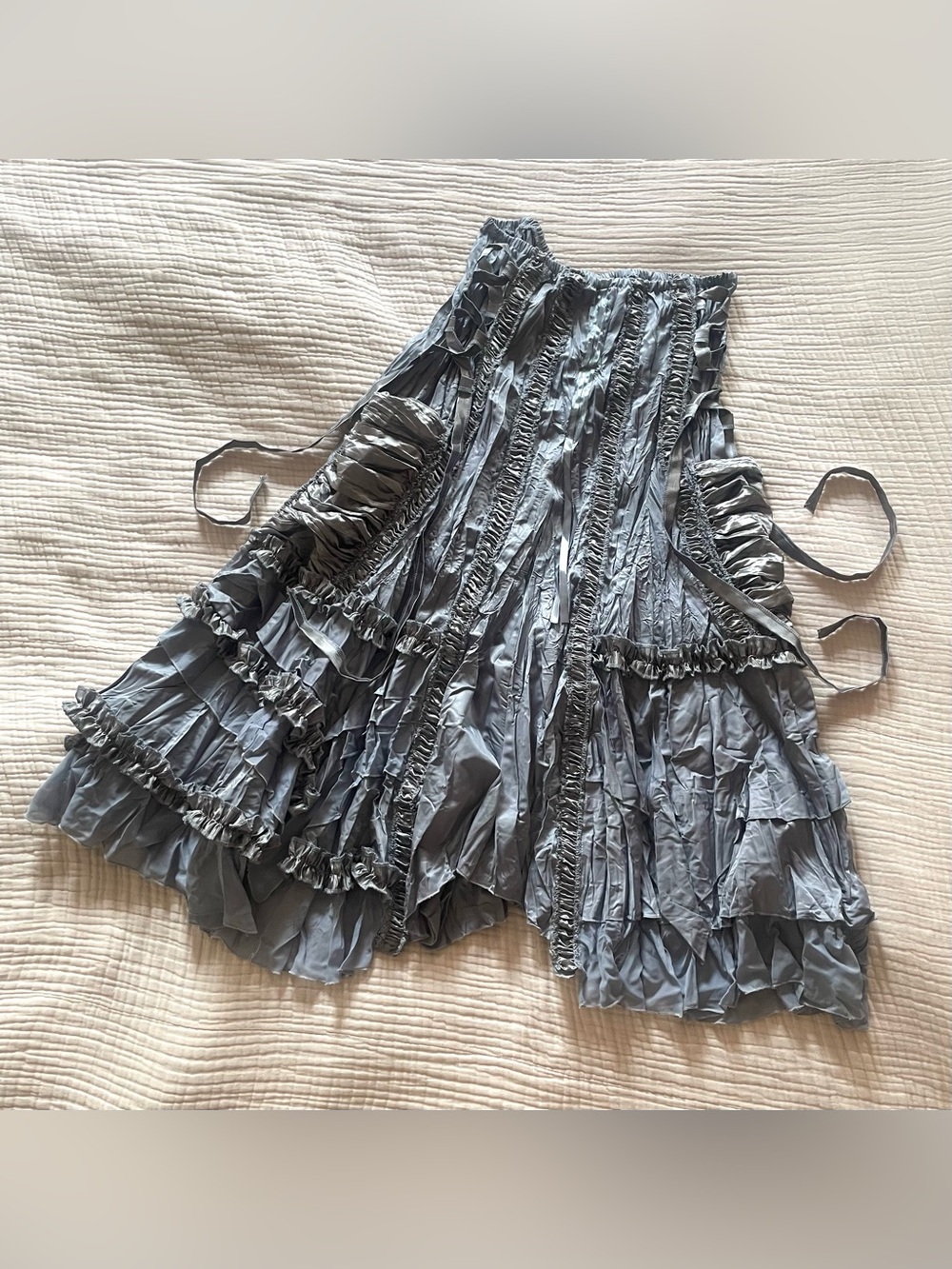 Aquarius by Irma Silver Fairy Ruffled Maxi Skirt - Size L